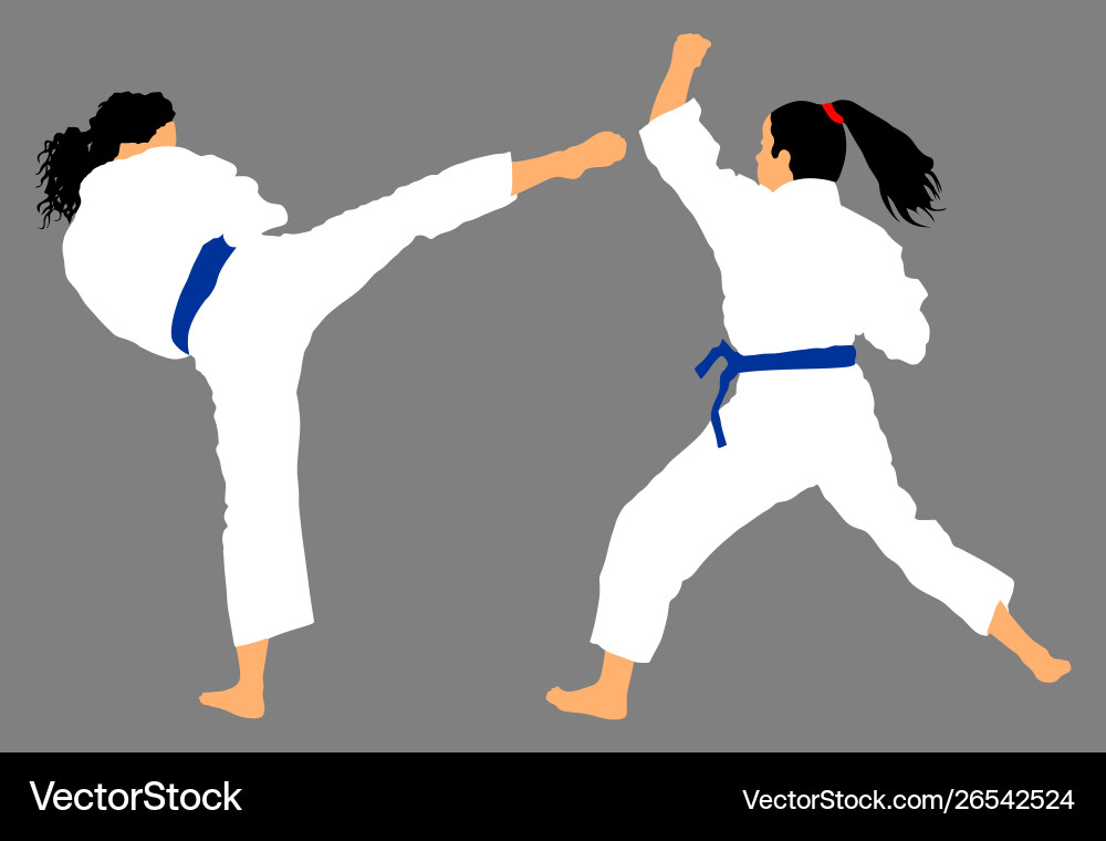 Karate Frau Kämpfer in Kimono Selbstverteidigung Fähigkeiten Karate Frau Kämpfer in Kimono Selbstverteidigung Fähigkeiten vektorbild