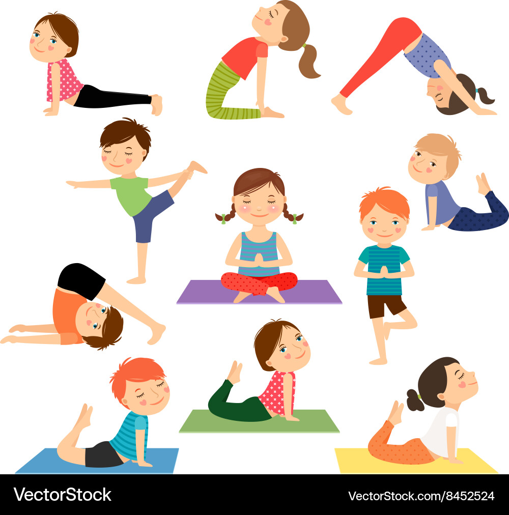 Kids Doing Yoga Poses Vector Image