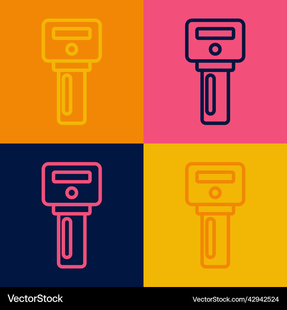 Pop art line car key with remote icon isolated Vector Image