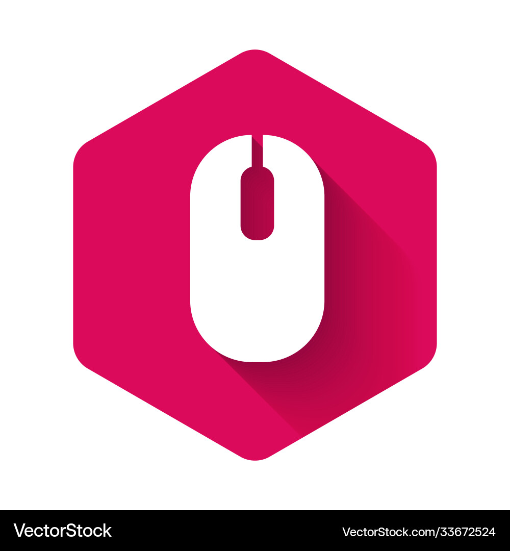 White computer mouse icon isolated with long vector image