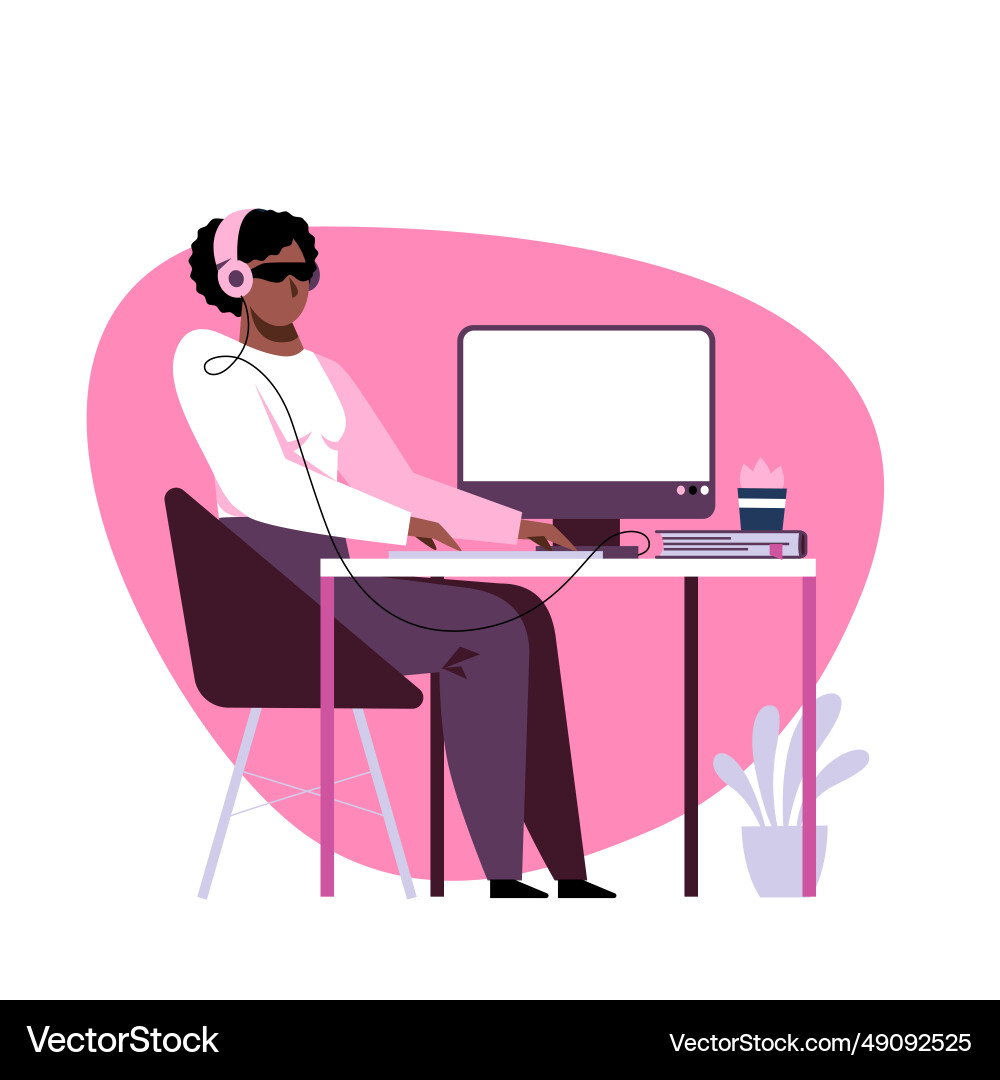 A image of an unseeing student while the remote Vector Image