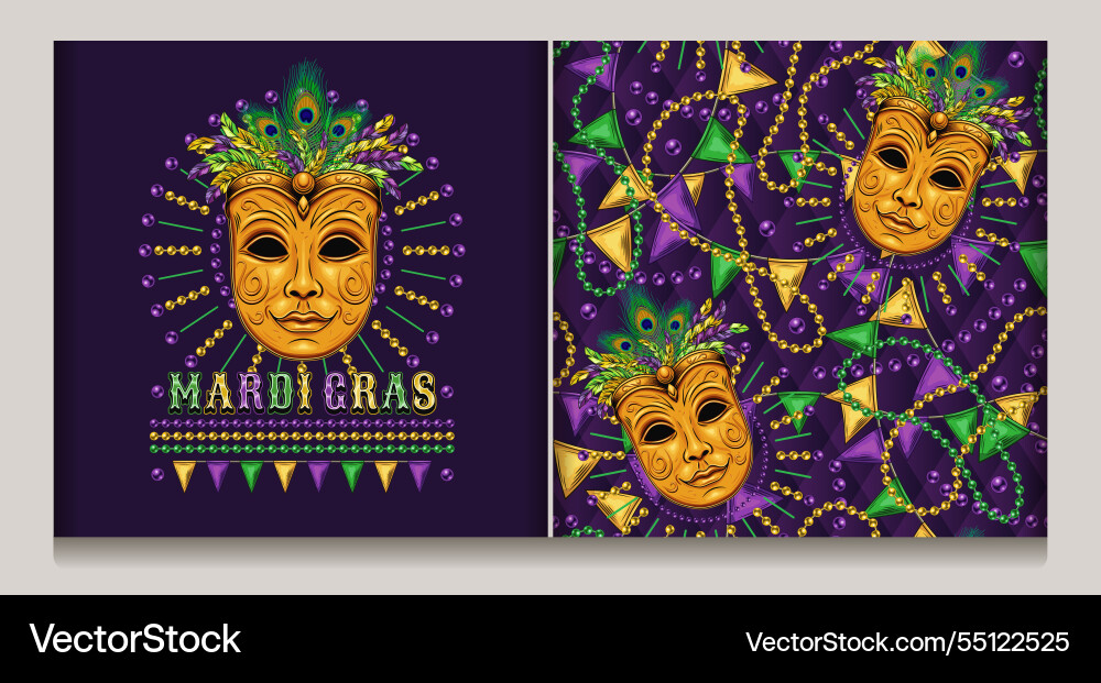 Carnival mardi gras pattern label with golden mask Carnival mardi gras pattern label with golden mask vector image