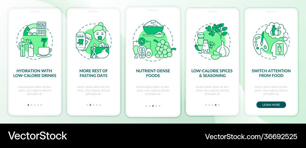 Intermittent fasting tips green onboarding mobile Intermittent fasting tips green onboarding mobile vector image