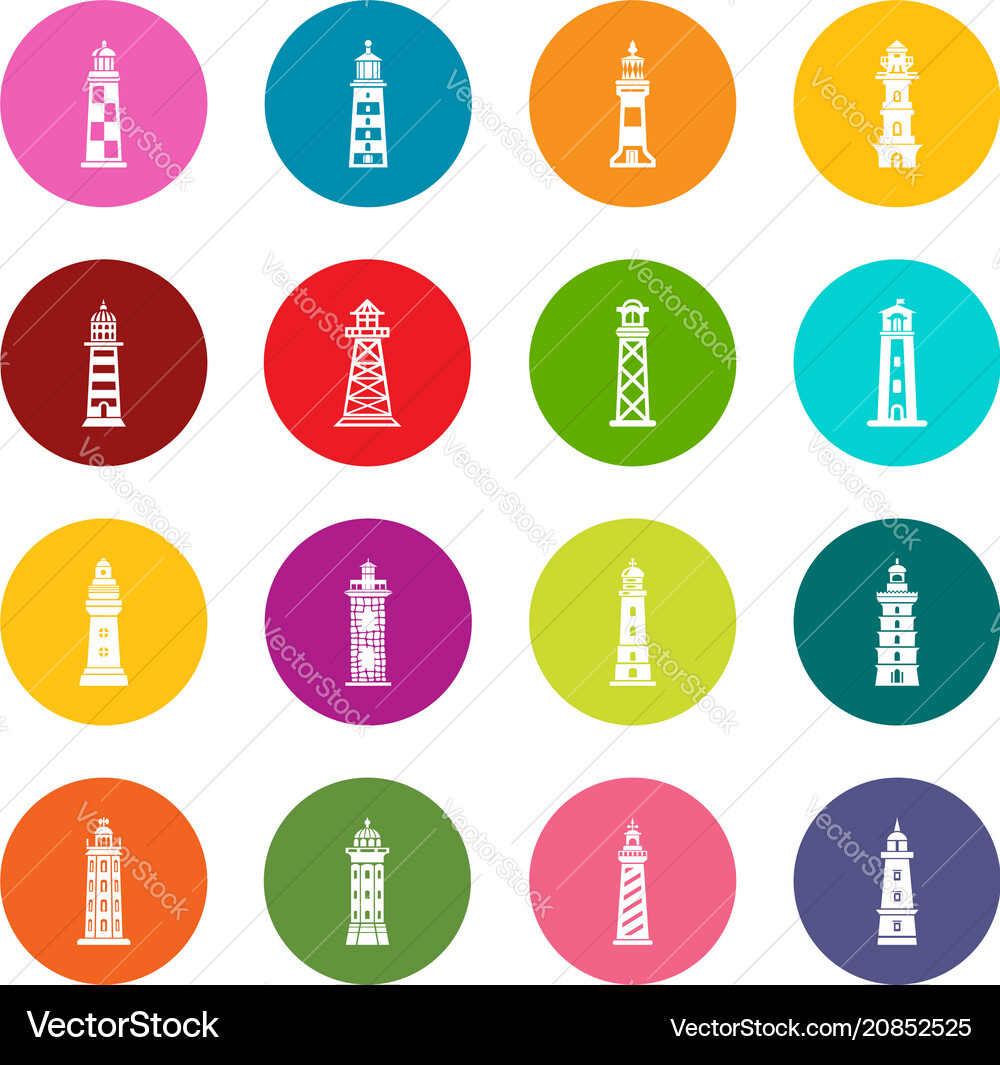 Lighthouse icons set colorful circles Lighthouse icons set colorful circles vector image