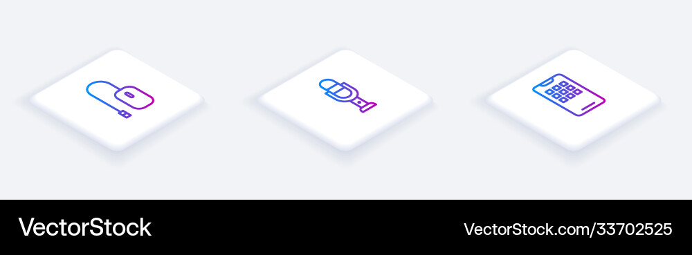 Set isometric line computer mouse microphone Vector Image