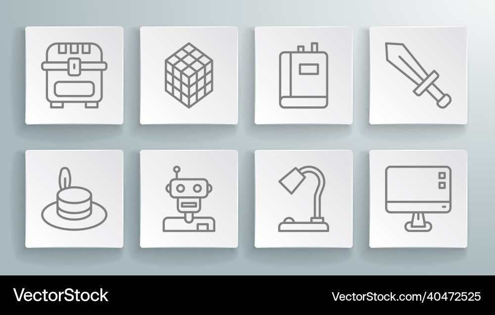 Set line man hat rubik cube robot table lamp Set line man hat rubik cube robot table lamp vector image