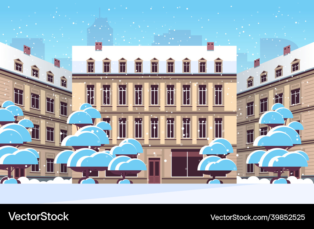Winter city street with modern houses exterior Winter city street with modern houses exterior vector image