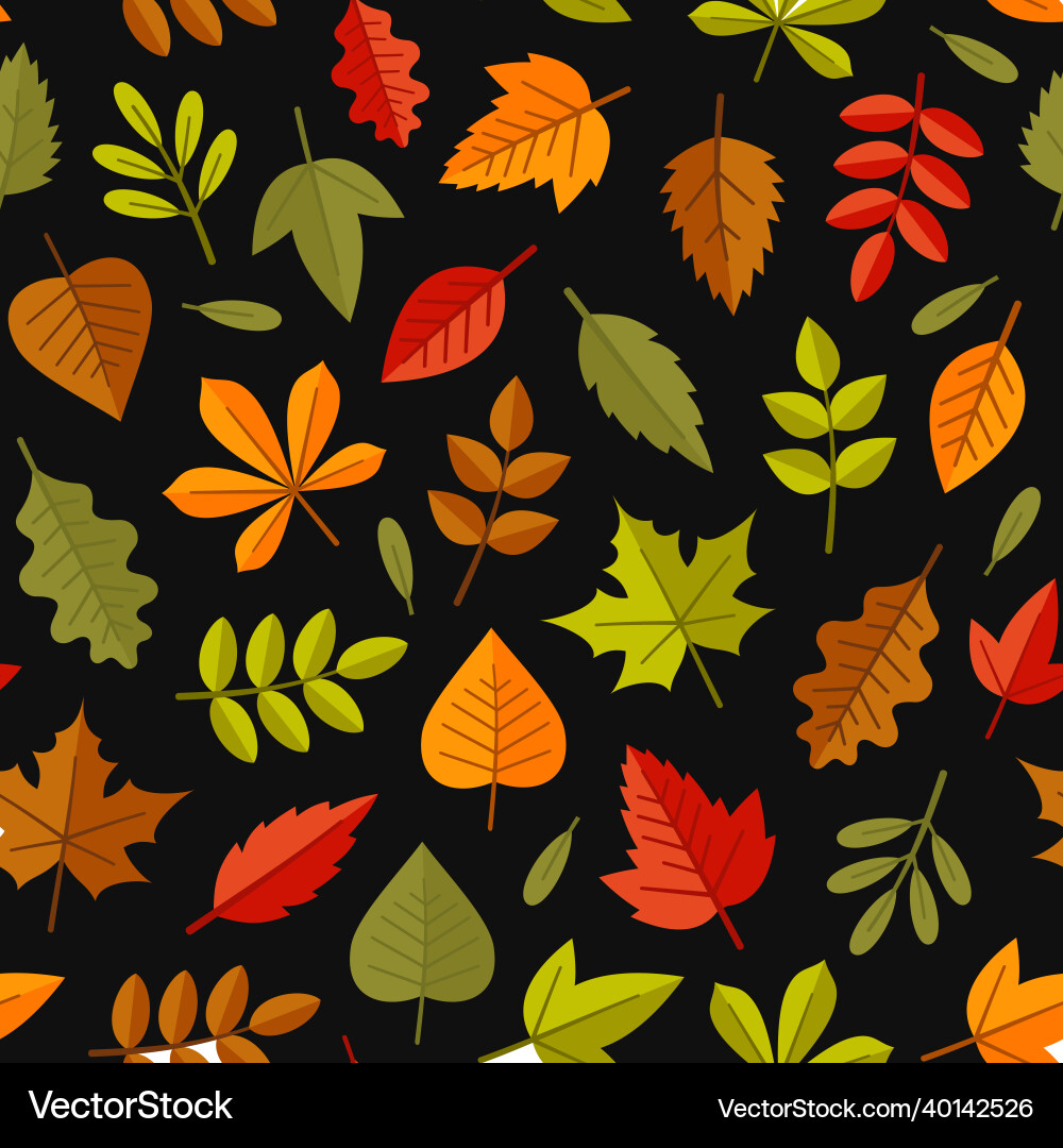 Autumn leaves seamless pattern on black background vector image