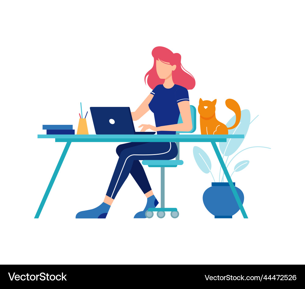 Frau arbeitet von zu Hause Büro auf Laptop Frau arbeitet von zu Hause Büro auf Laptop vektorbild