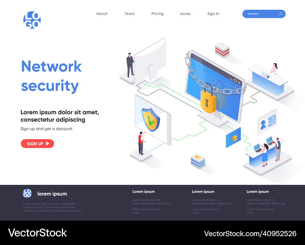 Network security isometric landing page Royalty Free Vector