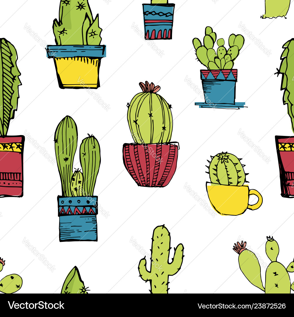 Seamless pattern with different cactus Seamless pattern with different cactus vector image