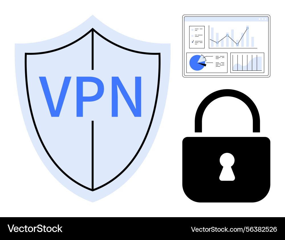 Secure internet access with vpn shield analytics Secure internet access with vpn shield analytics vector image