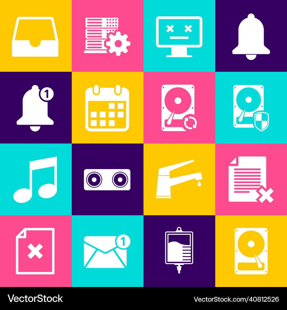Set hard disk drive hdd delete file document vector image
