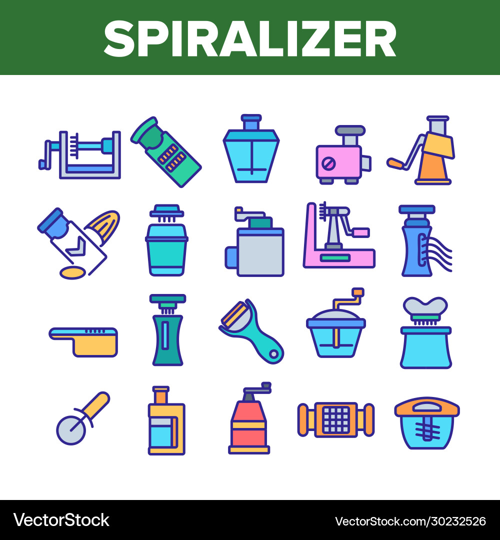 Spiralizer Küchenutensilien Sammlung Icons Set Spiralizer Küchenutensilien Sammlung Icons Set vektorbild