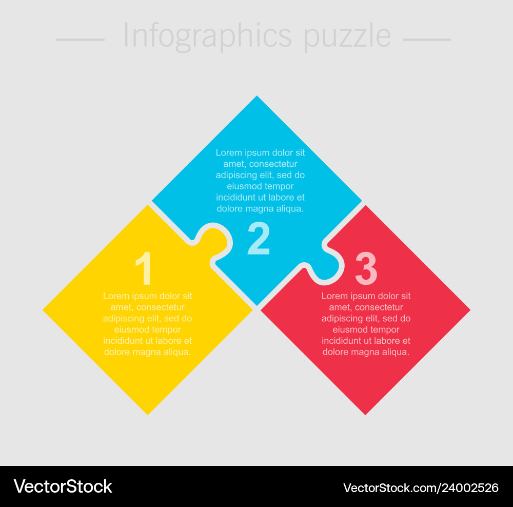 Three pieces parts puzzle square info graphic Three pieces parts puzzle square info graphic vector image