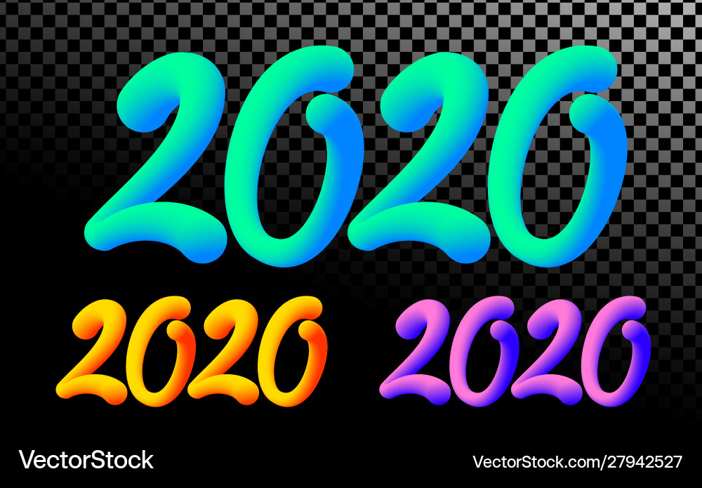 2020 number colorful neon gradient color 3d text vector image