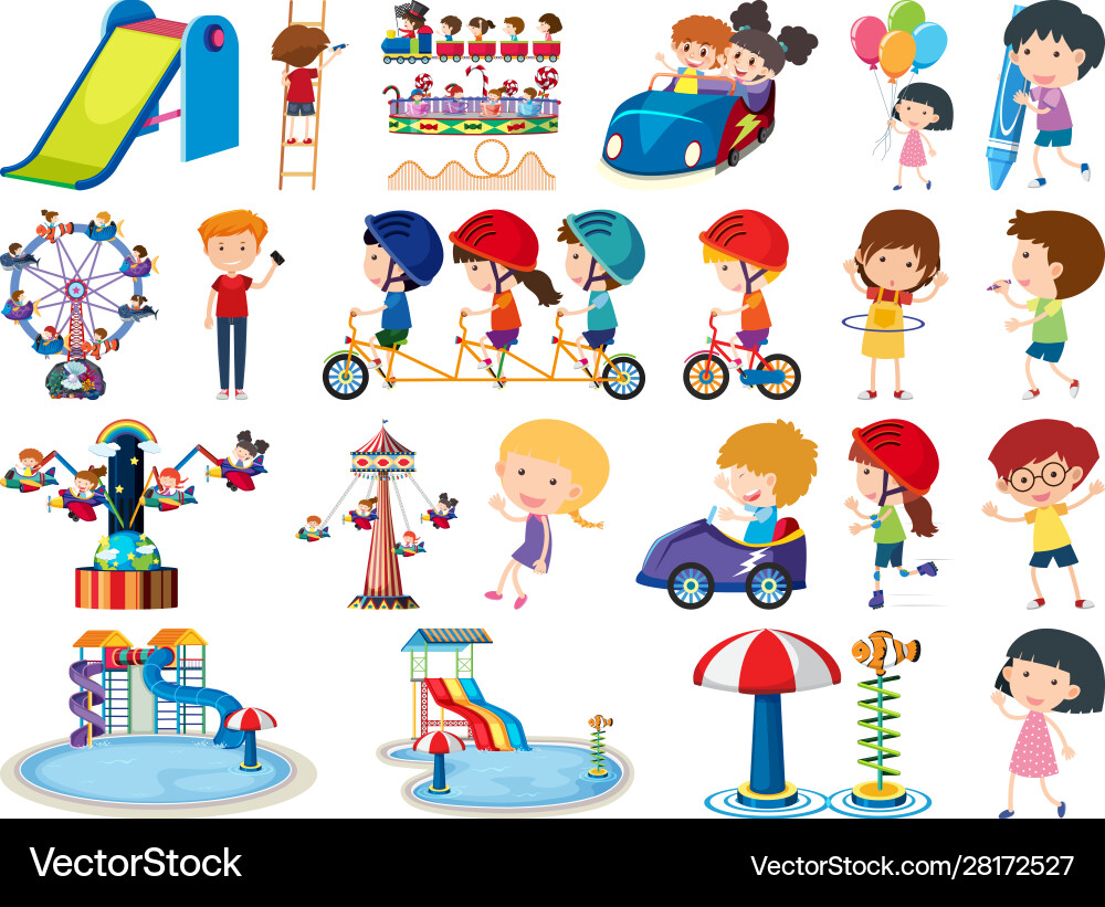 Large set isolated objects many children Large set isolated objects many children vector image