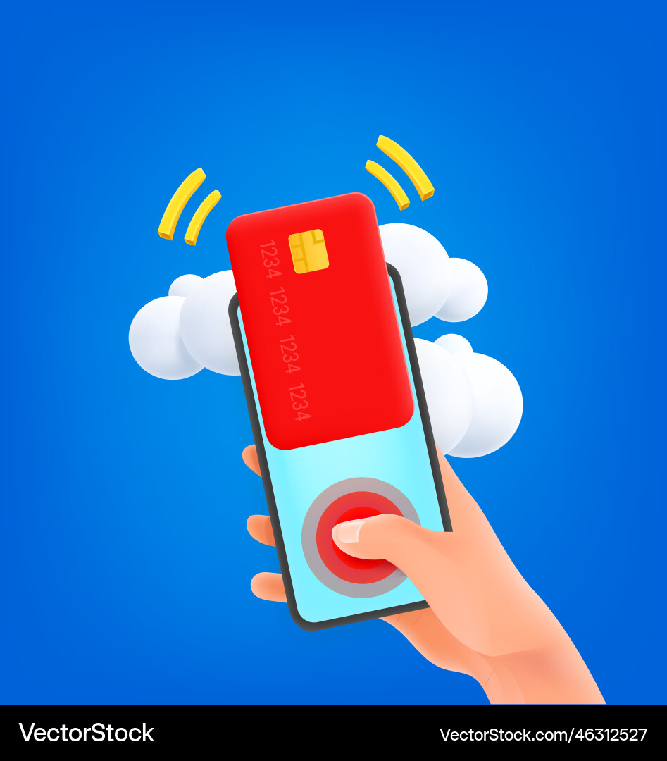 Man using credit card for payment via smartphone Man using credit card for payment via smartphone vector image