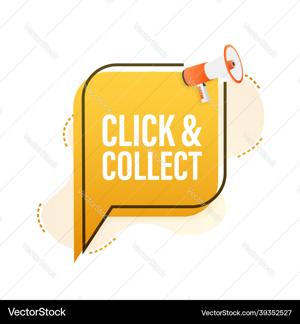 Megaphone Klick und sammeln Banner flach Stil Megaphone Klick und sammeln Banner flach Stil vektorbild