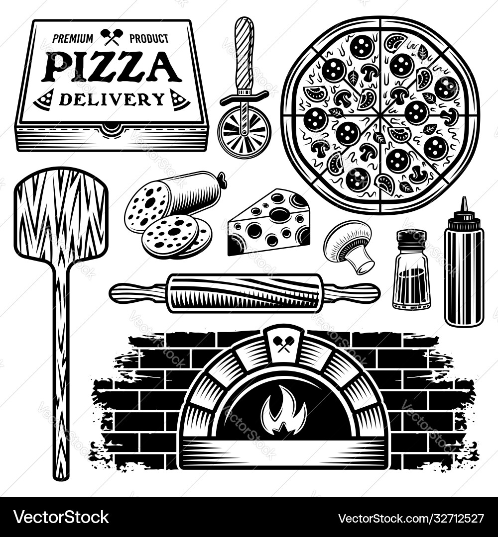 Pizza Elements & Objects Set vector image