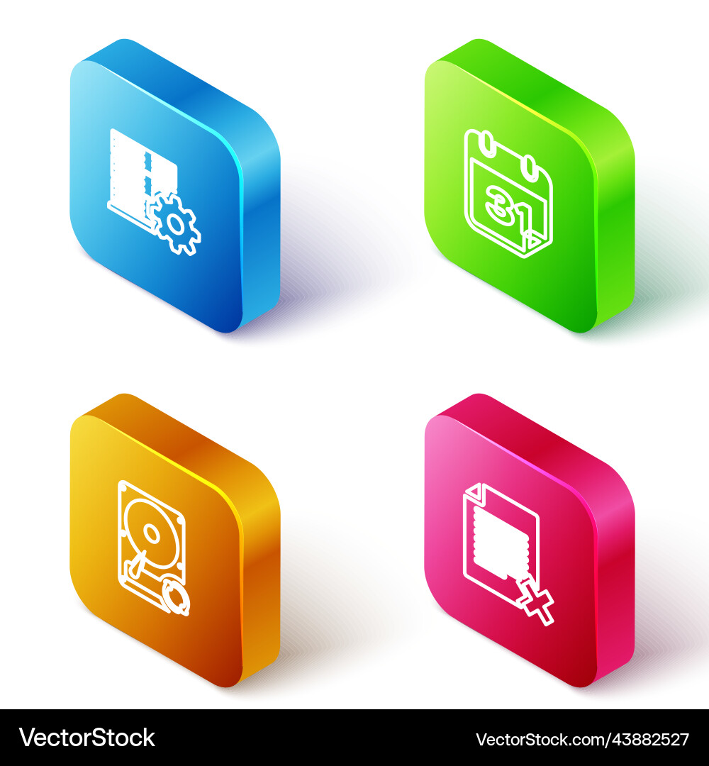 Set isometric line server setting calendar hard Vector Image