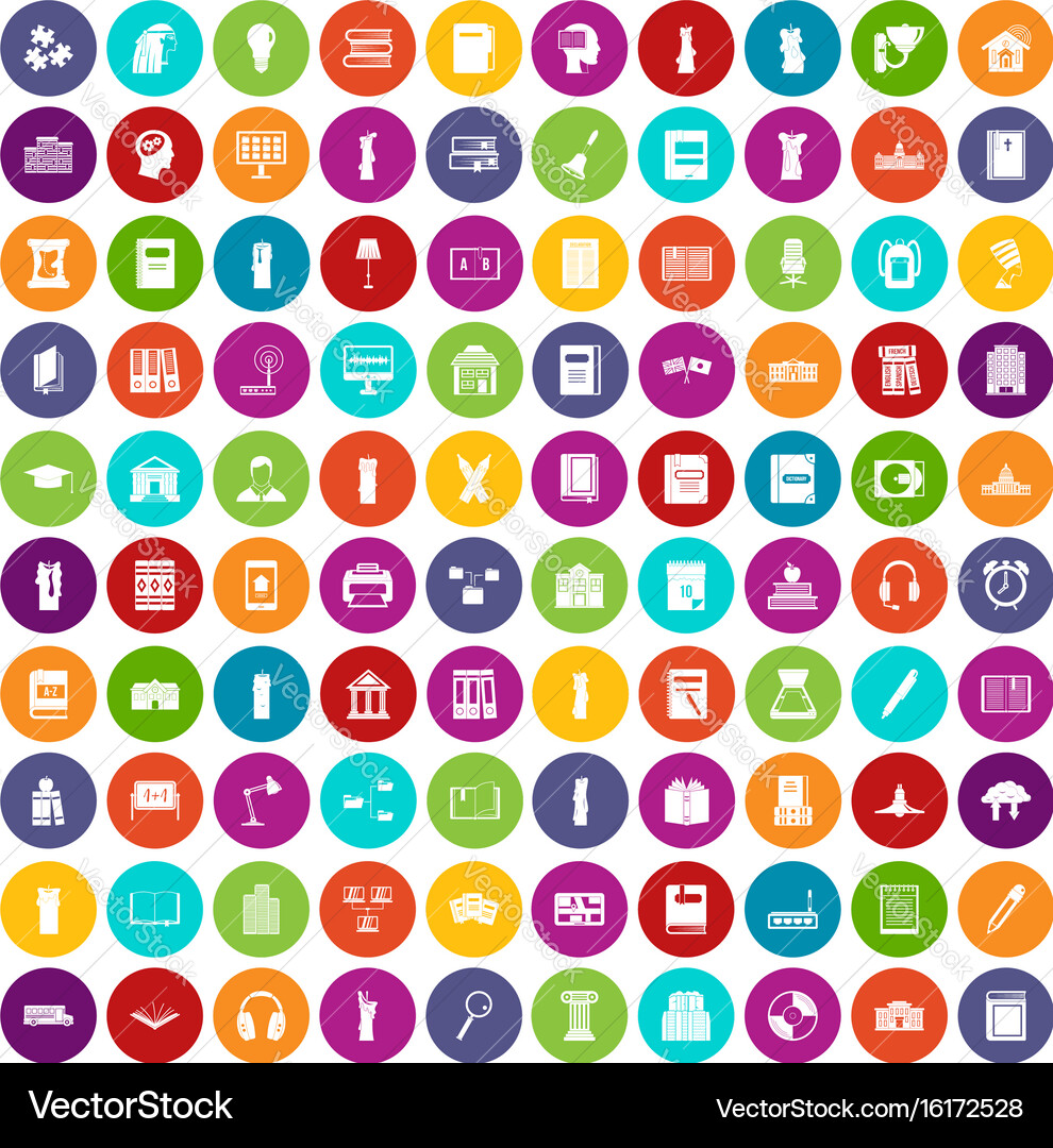 100 library icons set color Vector Image