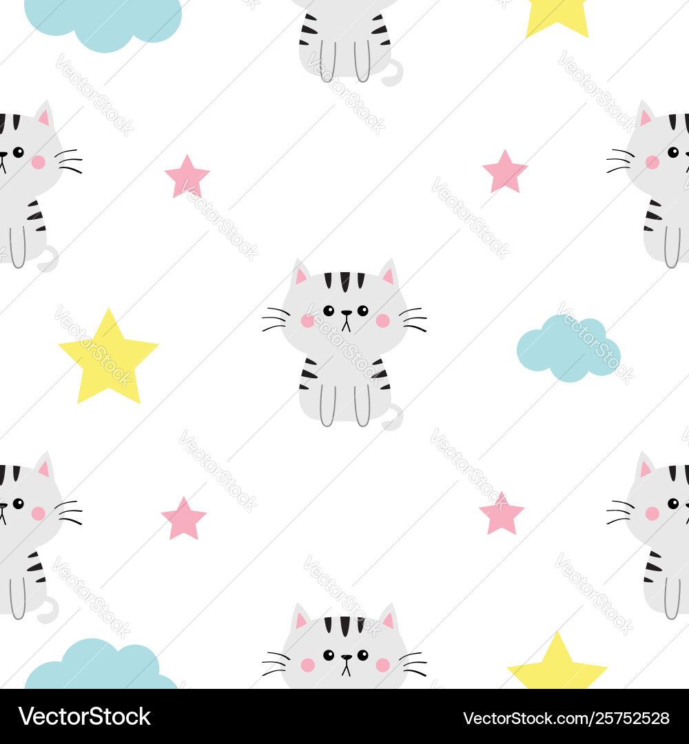 Cat head hands cloud star shape cute cartoon Cat head hands cloud star shape cute cartoon vector image