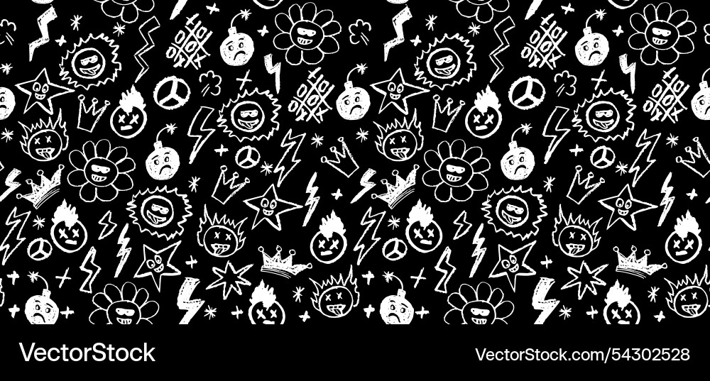 Grunge rock seamless pattern with doodle elements Grunge rock seamless pattern with doodle elements vector image