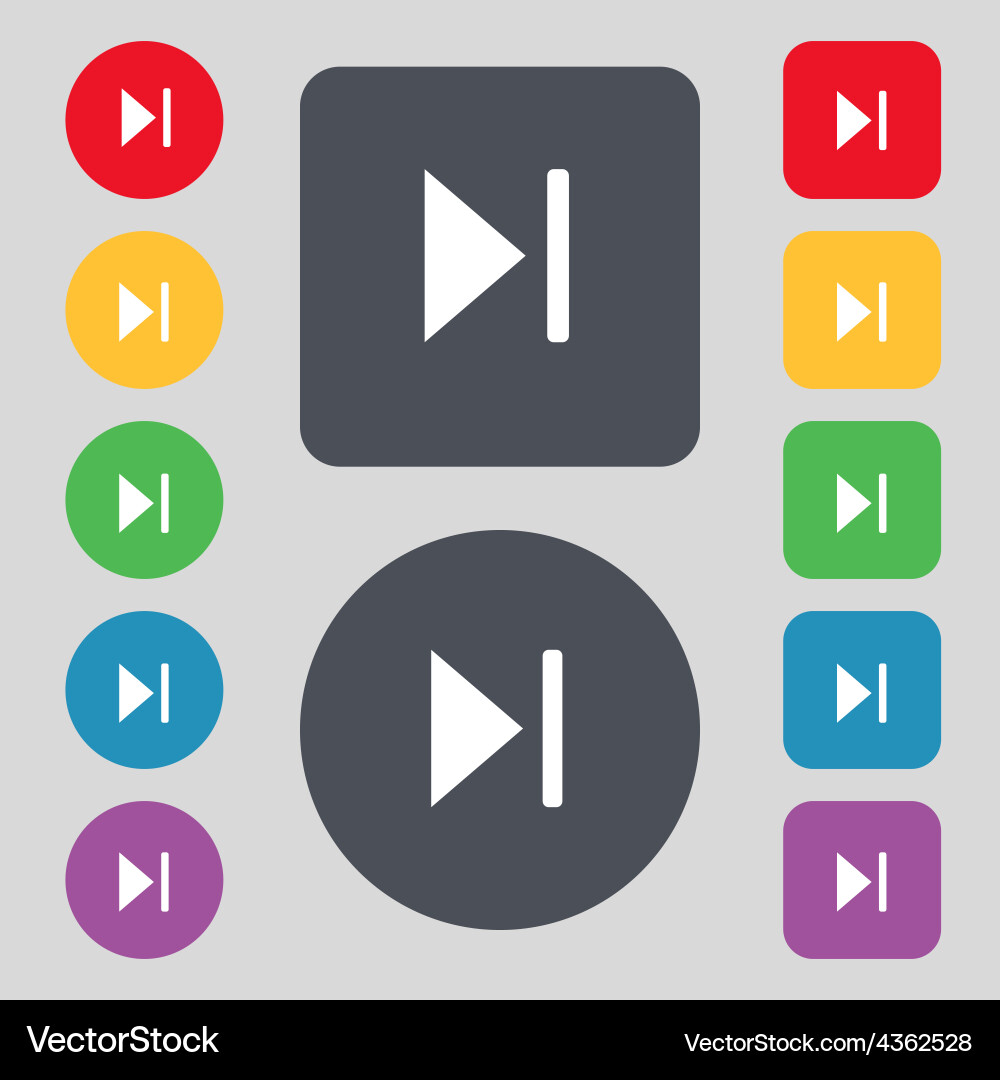 Next track icon sign a set of 12 colored buttons vector image