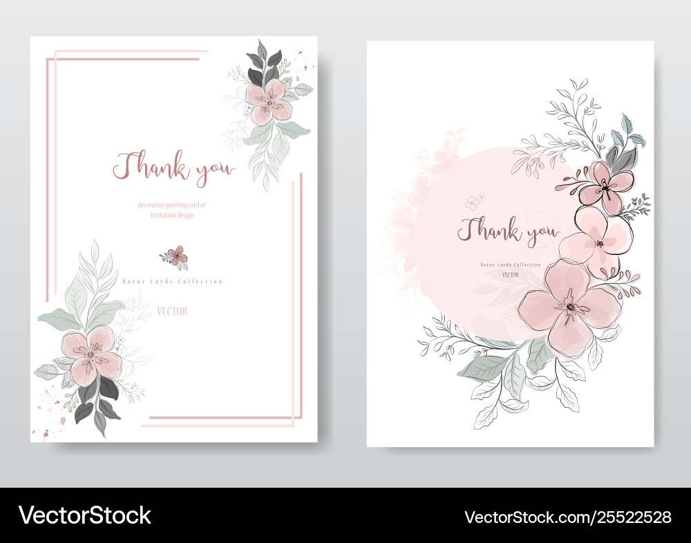Pink Floral Card with Black Line Art vector image