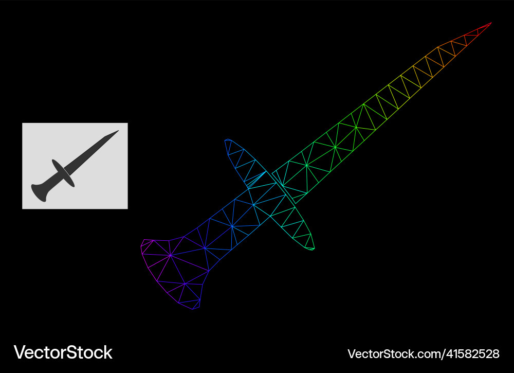 Rainbow gradient polygonal net sword icon Rainbow gradient polygonal net sword icon vector image