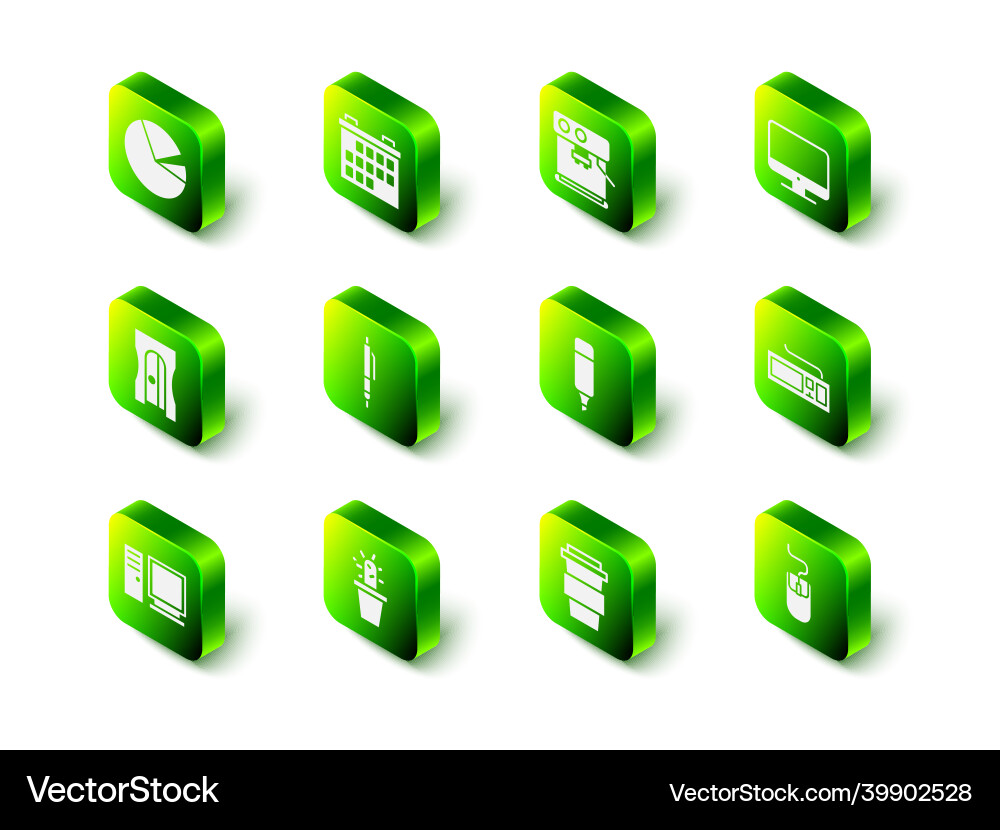 Set calendar coffee machine computer monitor Set calendar coffee machine computer monitor vector image