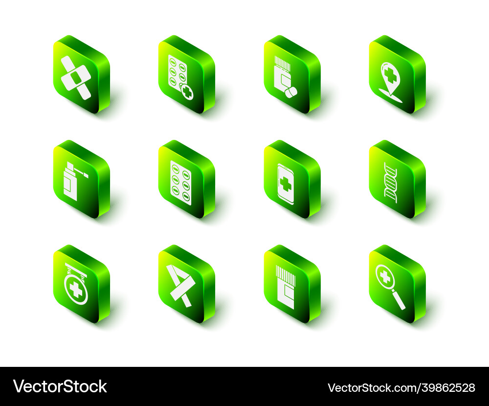 Set pills in blister pack map pointer with cross Vector Image