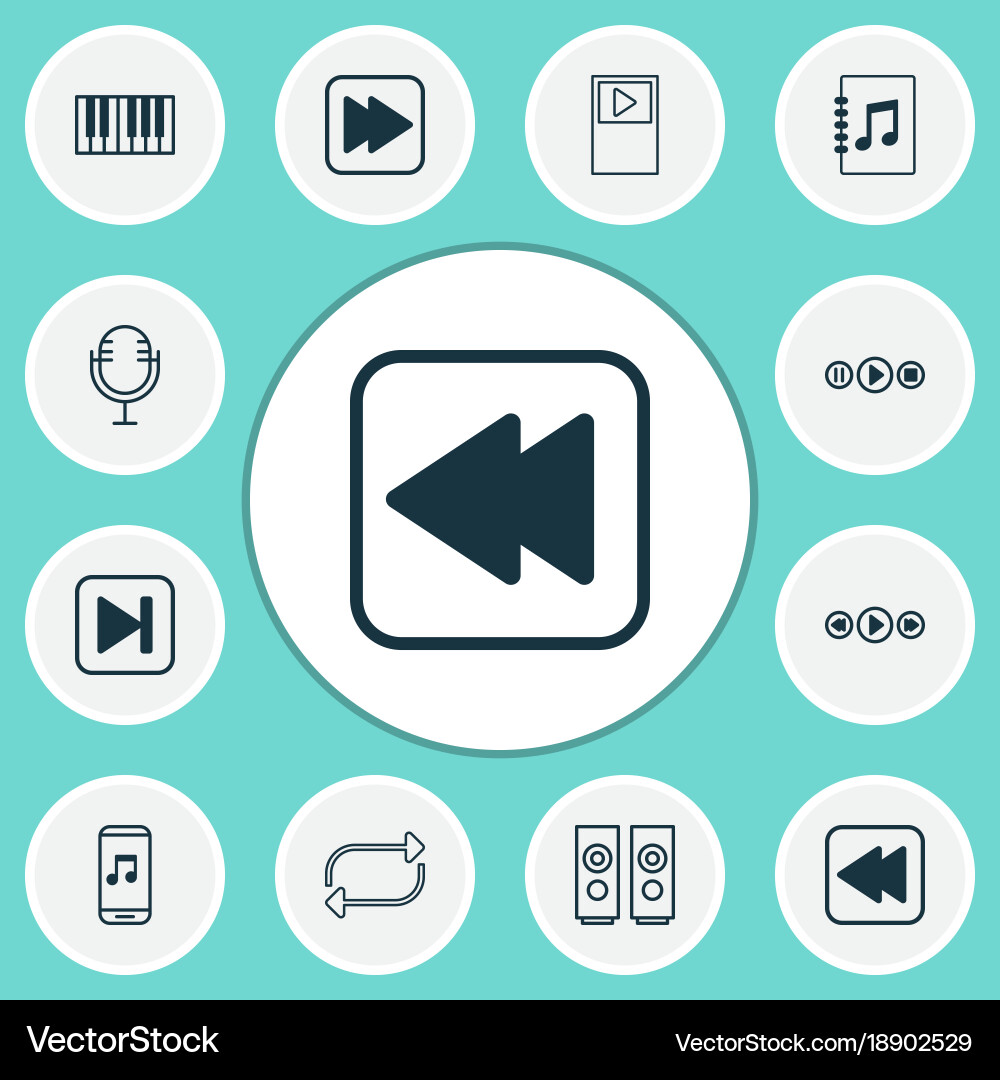 Audio icons set with player music control rewind vector image