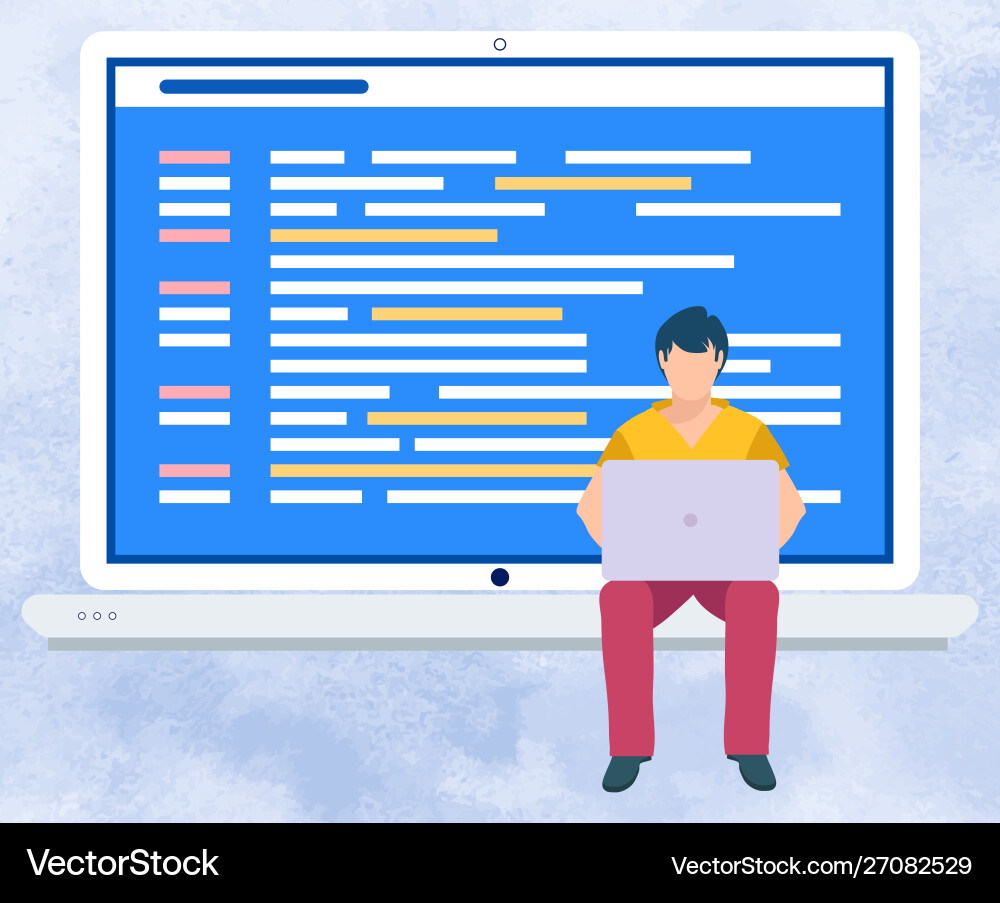 Coder Working on Laptop vector image