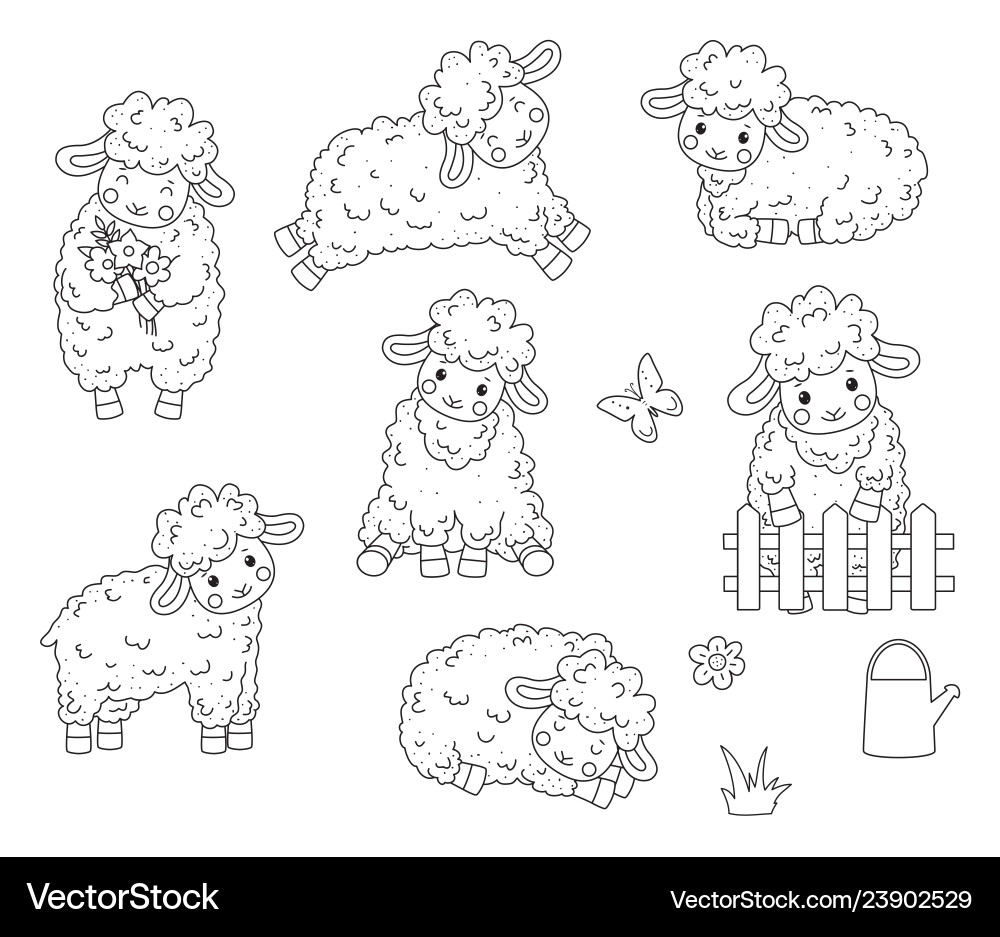Cute outline doodle sheep jumps hand drawn – Royalty-Free Vector |  VectorStock, image size:1000x937