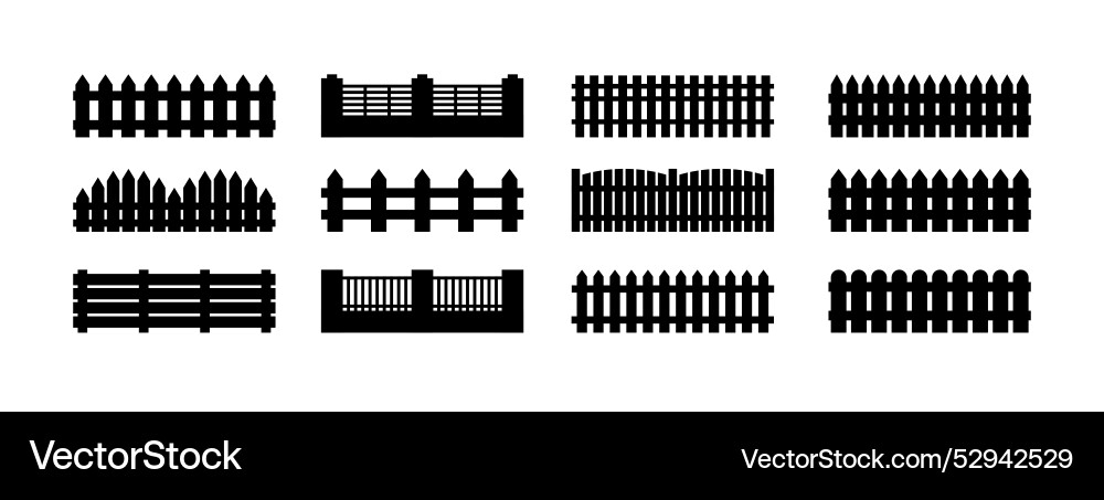 Fence template element icon set isolated Fence template element icon set isolated vector image