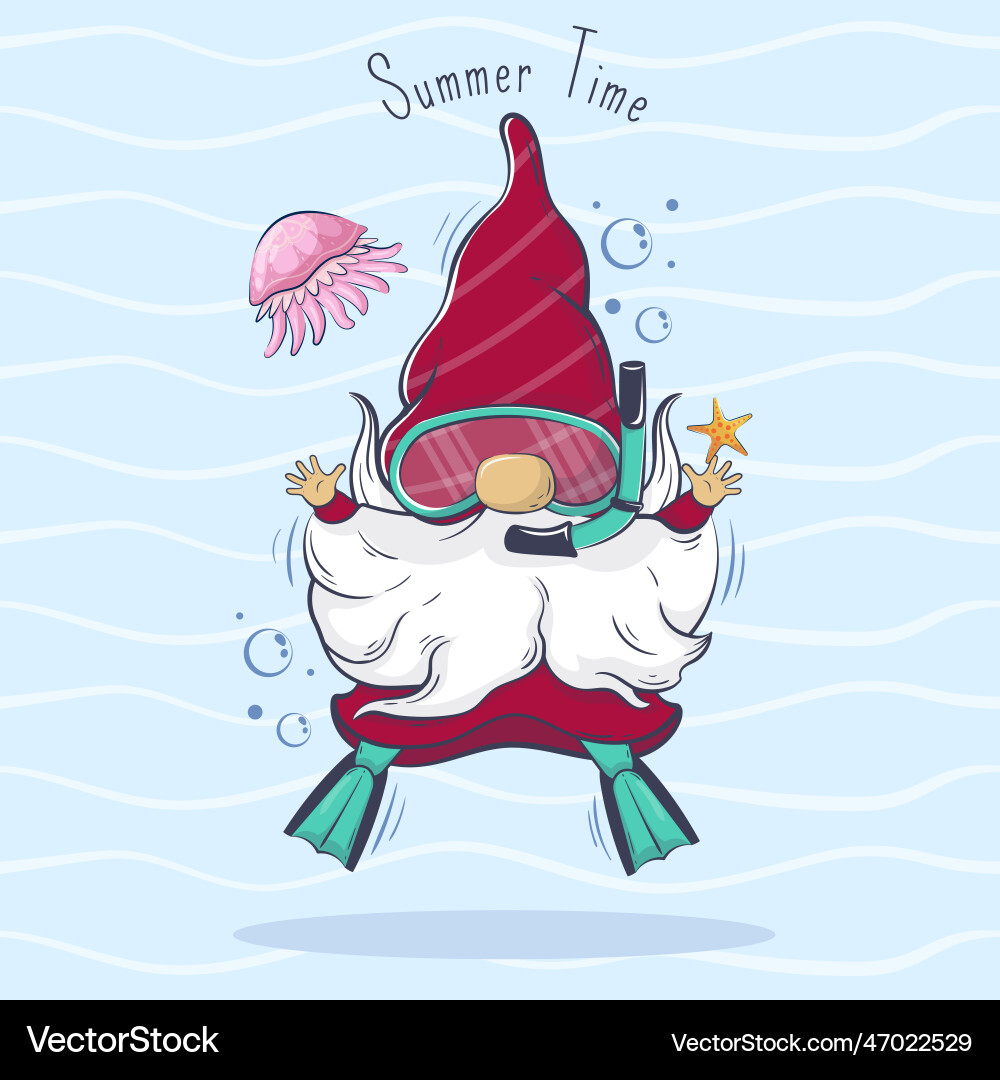 Hallo Sommer Cartoon niedlichen Gnom tauchen um Hallo Sommer Cartoon niedlichen Gnom tauchen um vektorbild