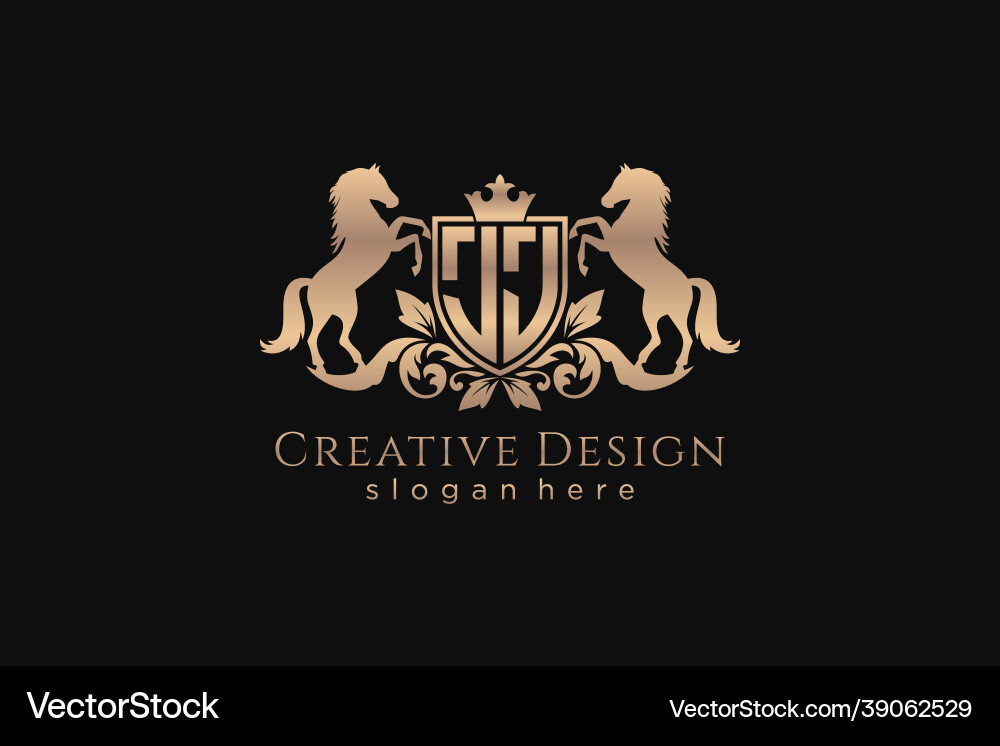 Initial jj retro golden crest with shield and two Vector Image