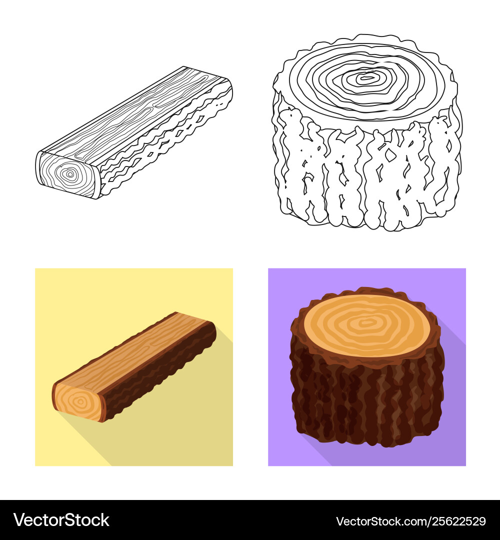 Isolated object tree and raw icon collection Vector Image