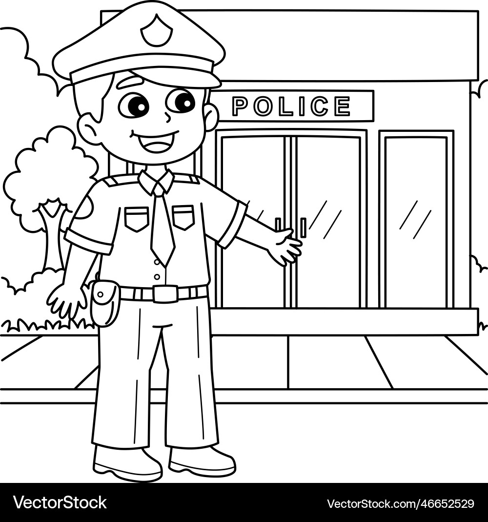 Policeman coloring page for kids Vector Image