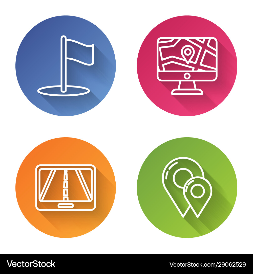 Set line flag monitor and folded map Set line flag monitor and folded map vector image