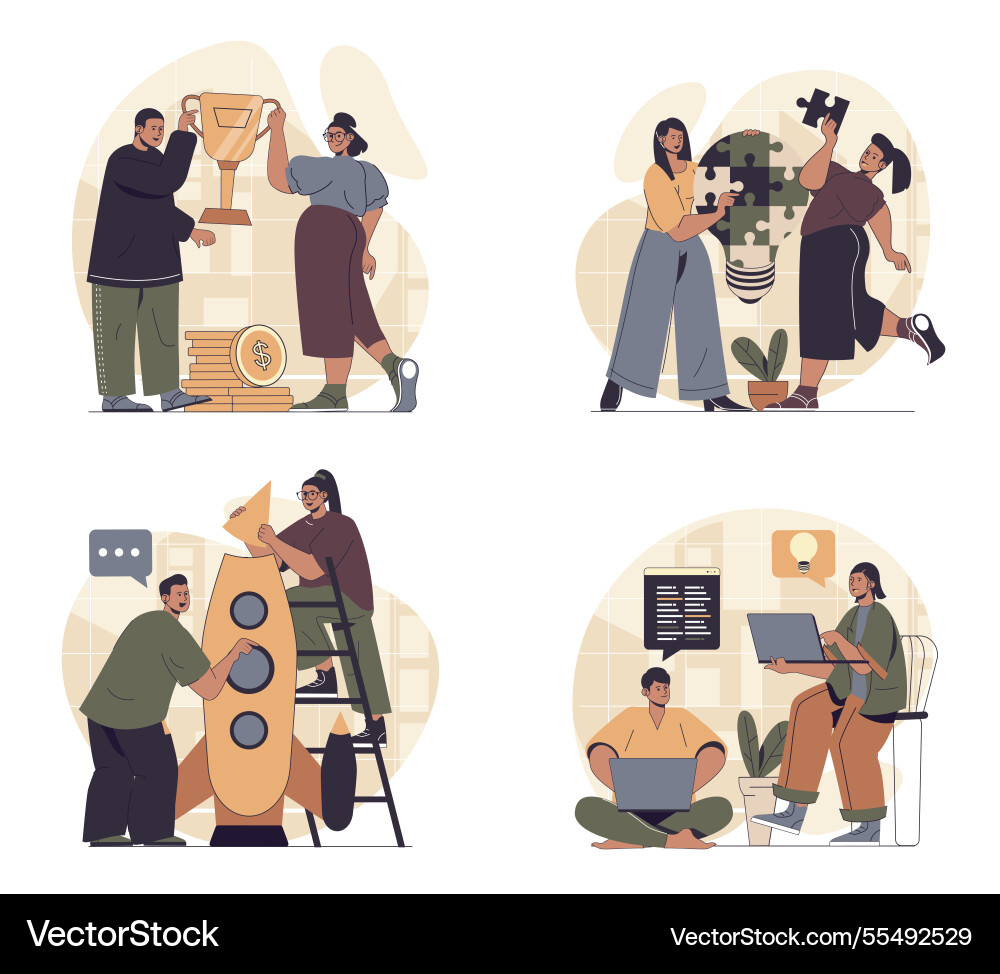Teamwork concept scenes set in flat web design Teamwork concept scenes set in flat web design vector image