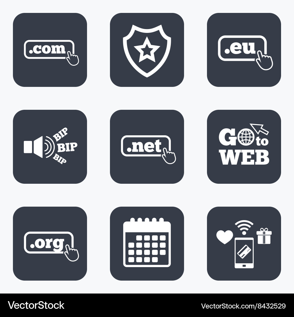 Top-level domains signs com eu net and org Vector Image