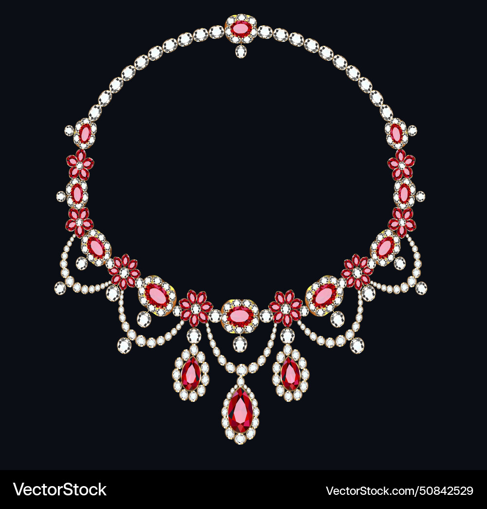 Womens gold jewelry necklace with rubies vector image