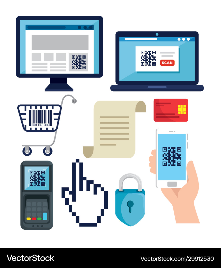 Bundle code qr with set icon Bundle code qr with set icon vector image
