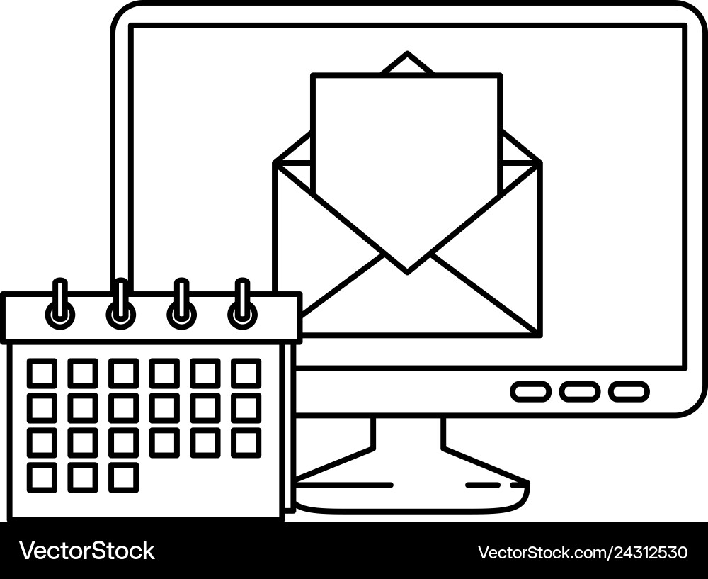 Computer with envelope mail and calendar Computer with envelope mail and calendar vector image