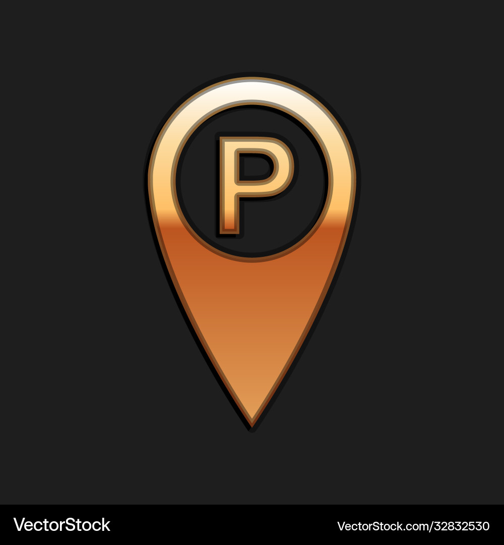 Gold map pointer with car parking icon isolated Gold map pointer with car parking icon isolated vector image