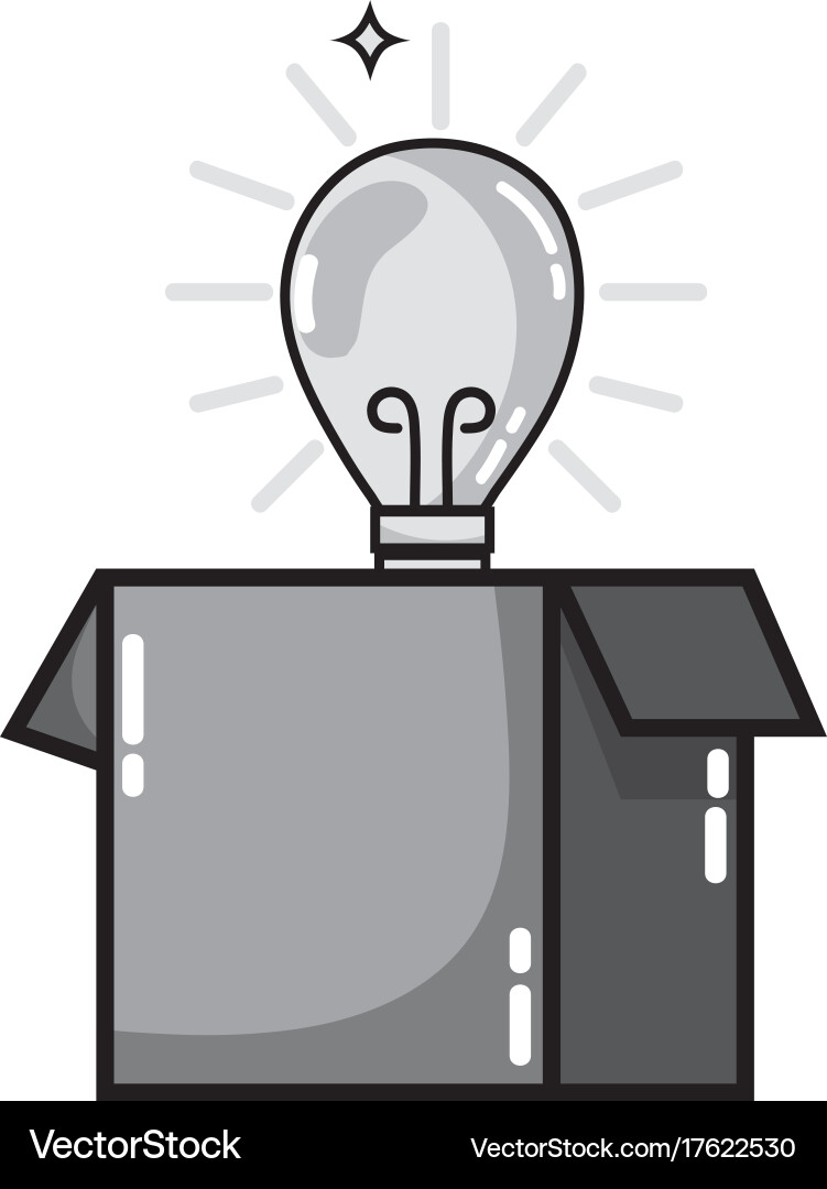 Grayscale box package open with bulb idea Vector Image