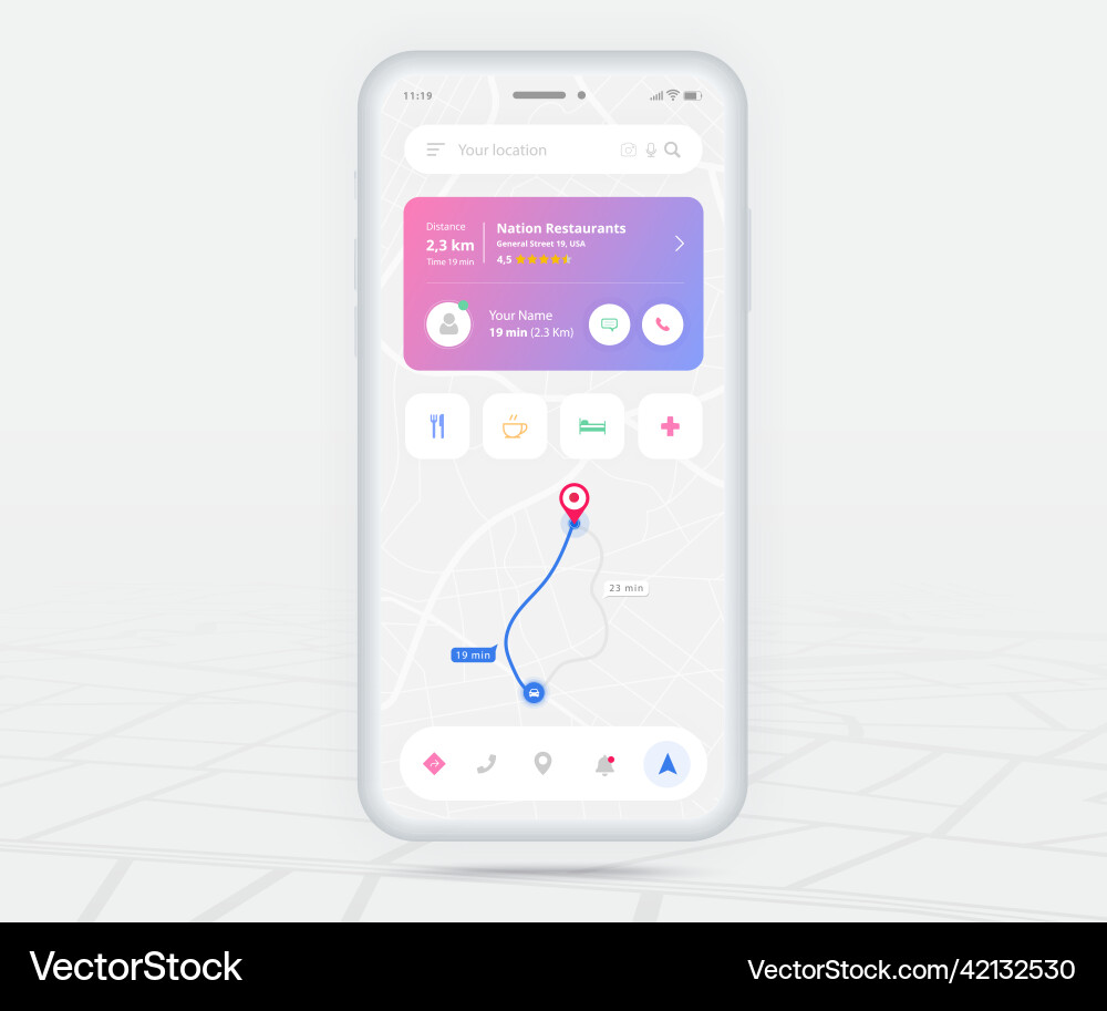 Map gps navigation app ux ui concept mobile Map gps navigation app ux ui concept mobile Vector Image